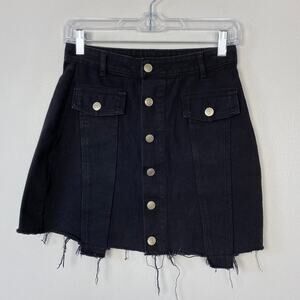 Etophe Studios Switch Up Denim Skirt Black‎ Button Down Jaded Hem Size Medium
